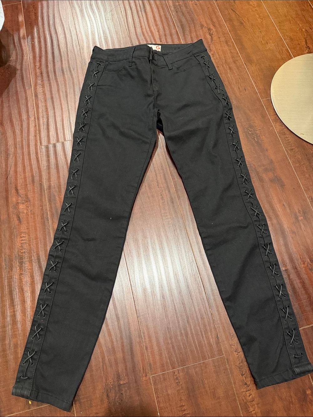 G by Guess Black Skinny Jeans with Lace-Up Side Trim